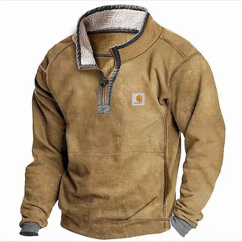 Men's Casual Hoodie with Stand Collar, Zipper Closure, and Fleece Lining for Autumn and Winter-Casual Fashion - The Artisan's Wardrobe