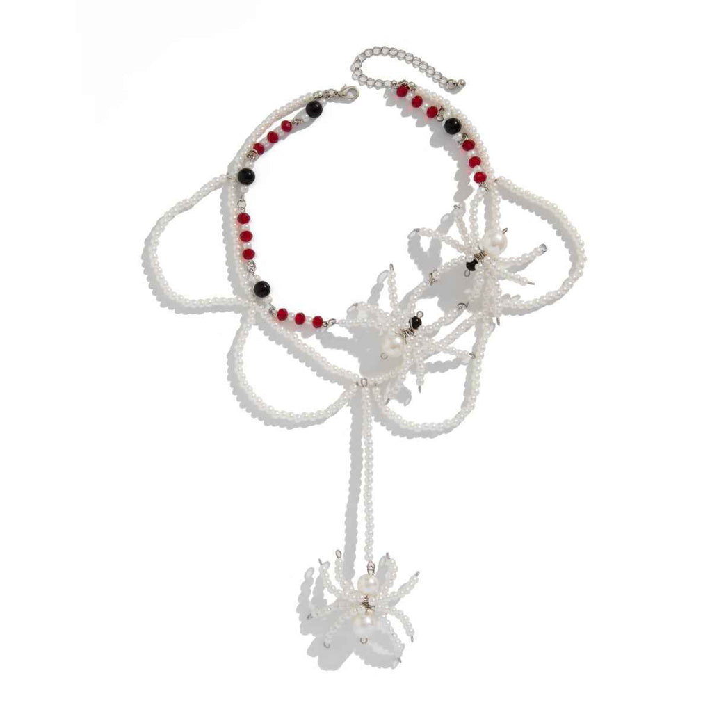 Dark Style Spider Necklace Halloween with Crystal Woven Design and Tassel Large Round Bead Collarbone Chain-Casual Fashion - The Artisan's Wardrobe