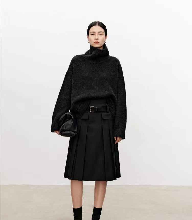 High Neck Cashmere Sweater Women - Loose Thick Woolen Sweater with Knitted Base-Casual Fashion - The Artisan's Wardrobe