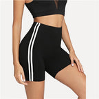 Contrast Striped Biker Shorts for Women - Stylish Black Active Wear Cycling Shorts-Casual Fashion - The Artisan's Wardrobe