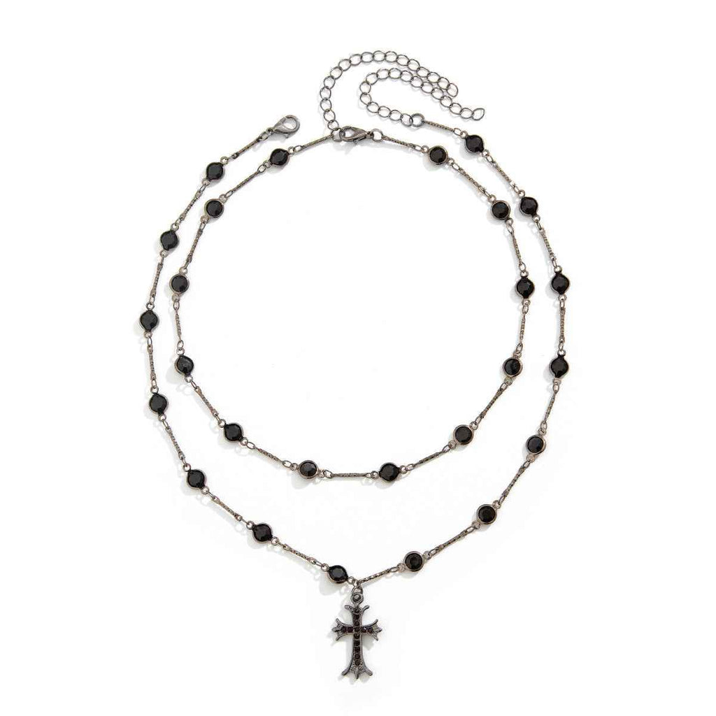 Dark Style Cross Necklace - Double Layered Halloween Personalized Alloy Collarbone Chain for Spicy Girls-Casual Fashion - The Artisan's Wardrobe