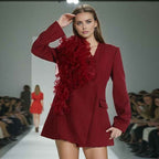 Women's Long Sleeved Suit with Elegant Mesh Flower-Casual Fashion - The Artisan's Wardrobe