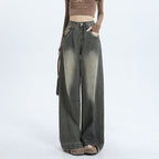 Wide-Leg Jeans Women's New Washed High-Waisted Loose Distressed Straight Leg Floor-Length Pants