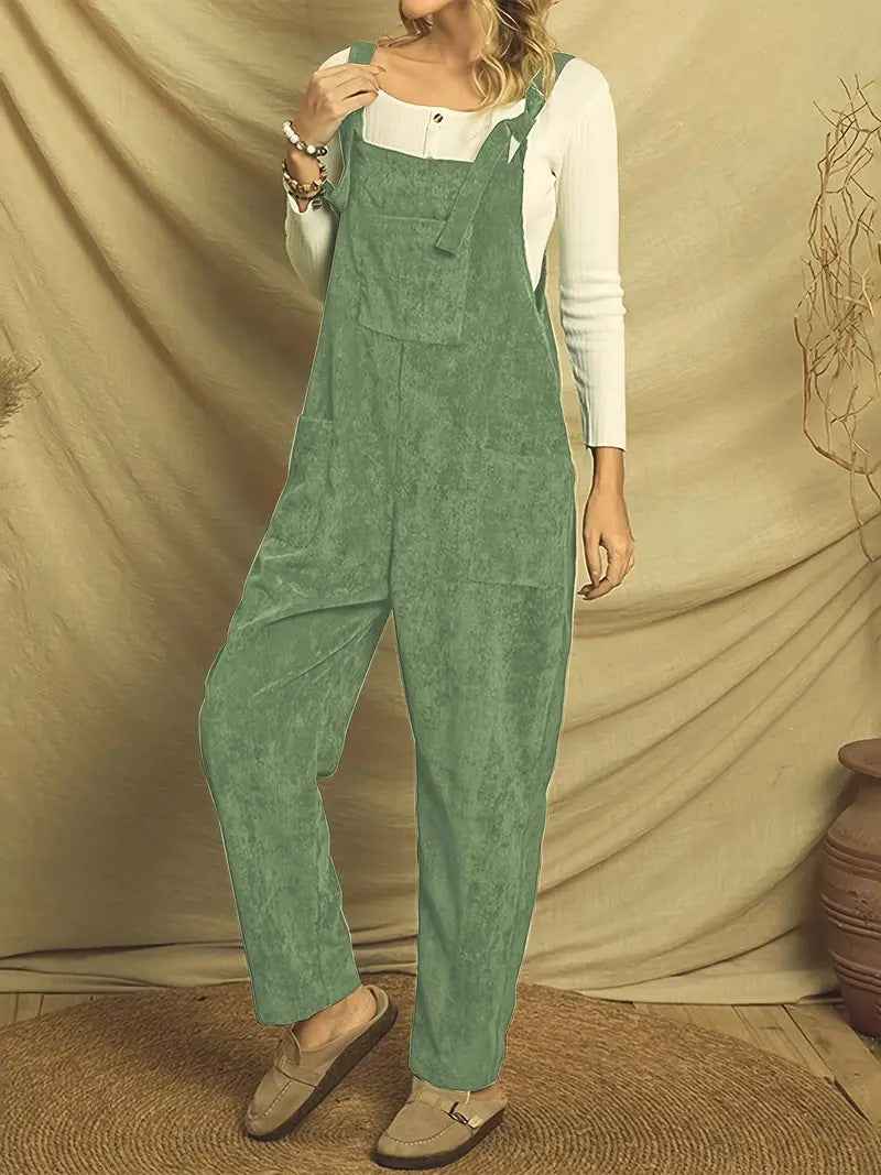 Corduroy Shoulder Strap Jumpsuit with Multi Pockets-Casual Fashion - The Artisan's Wardrobe