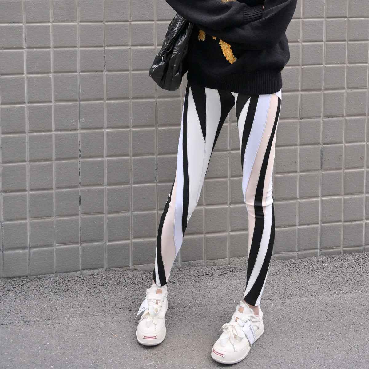 High Waisted Elastic Leggings with Splicing Design - High-End Women's Light Luxury Apparel-Casual Fashion - The Artisan's Wardrobe