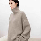 High Neck Cashmere Sweater Women - Loose Thick Woolen Sweater with Knitted Base-Casual Fashion - The Artisan's Wardrobe