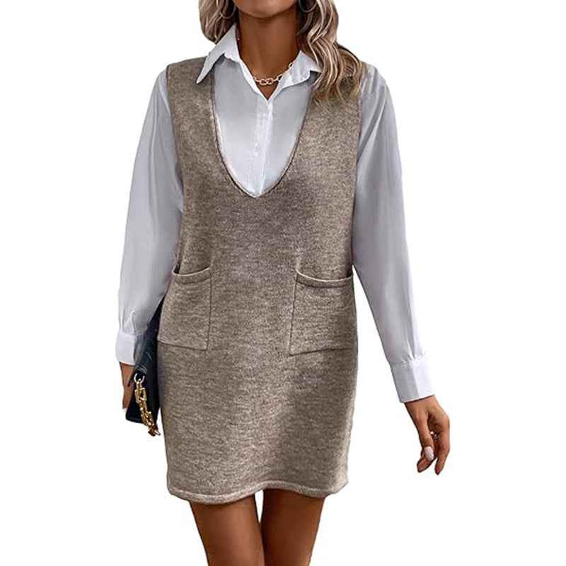 Knitted Versatile Dress - Medium Long Double Sided Vest Skirt for Autumn/Winter in Solid Colors-Casual Fashion - The Artisan's Wardrobe