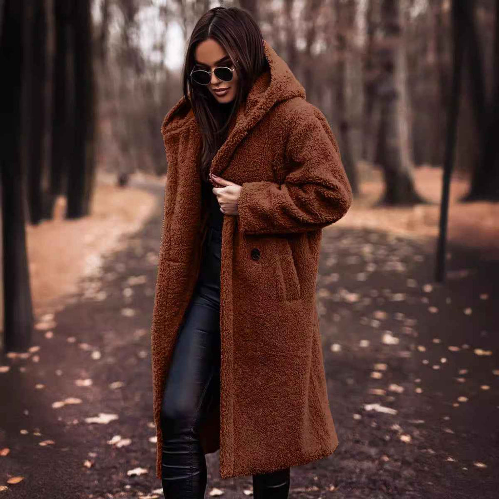 Long Sleeved Woolen Coat for Women - Stylish Long Net Color Design-Casual Fashion - The Artisan's Wardrobe