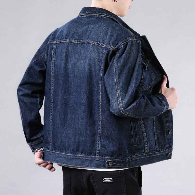 New Men's Casual Denim Jacket - Korean Version Solid Color for Couples, Plus Size, Lapel Design-Casual Fashion - The Artisan's Wardrobe