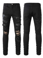 Men's Snake Embroidered Slim Jeans - Washed Style for a Trendy Look-Casual Fashion - The Artisan's Wardrobe