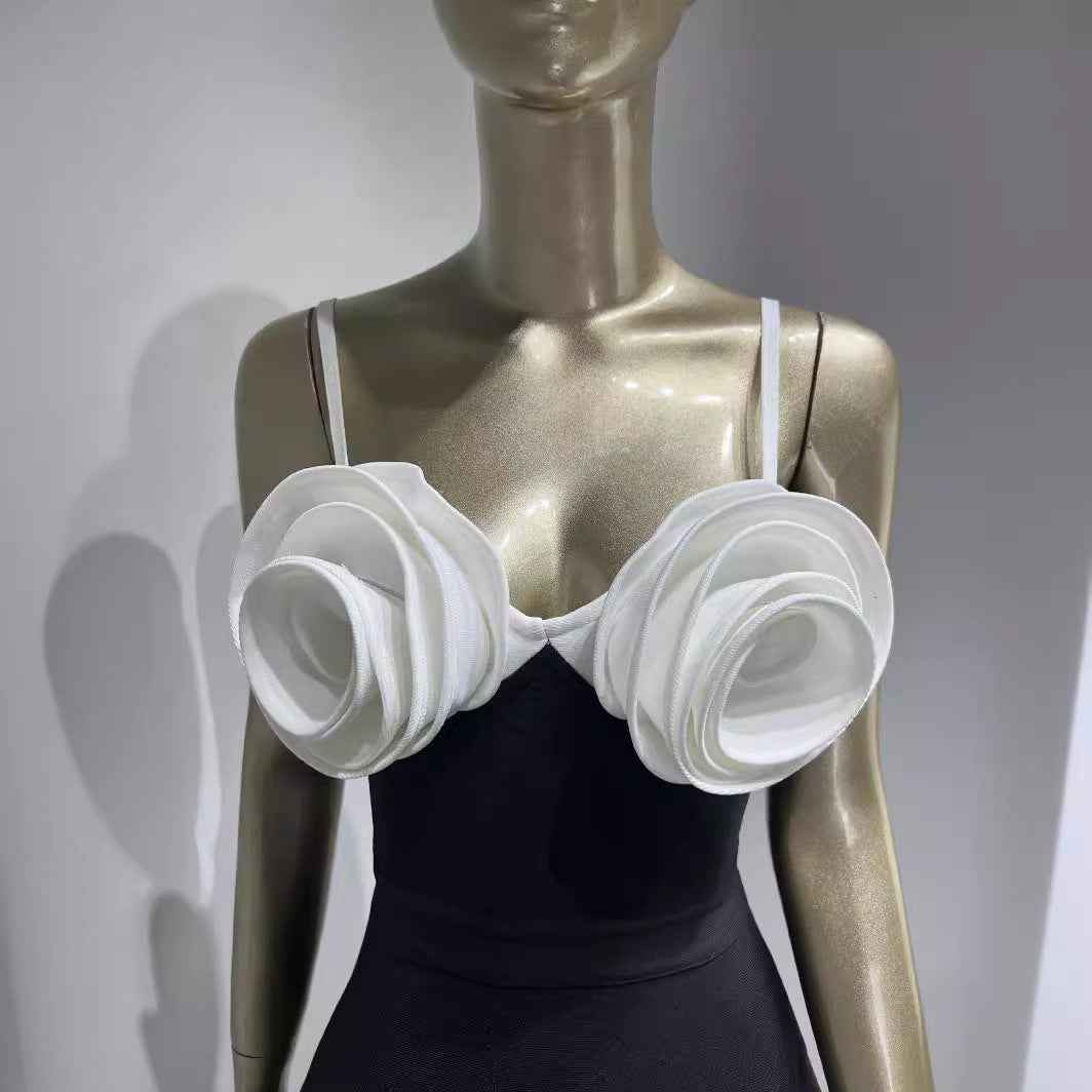 Fashionable White Suspender A-Line Party Dress with Floral Accents-Casual Fashion - The Artisan's Wardrobe