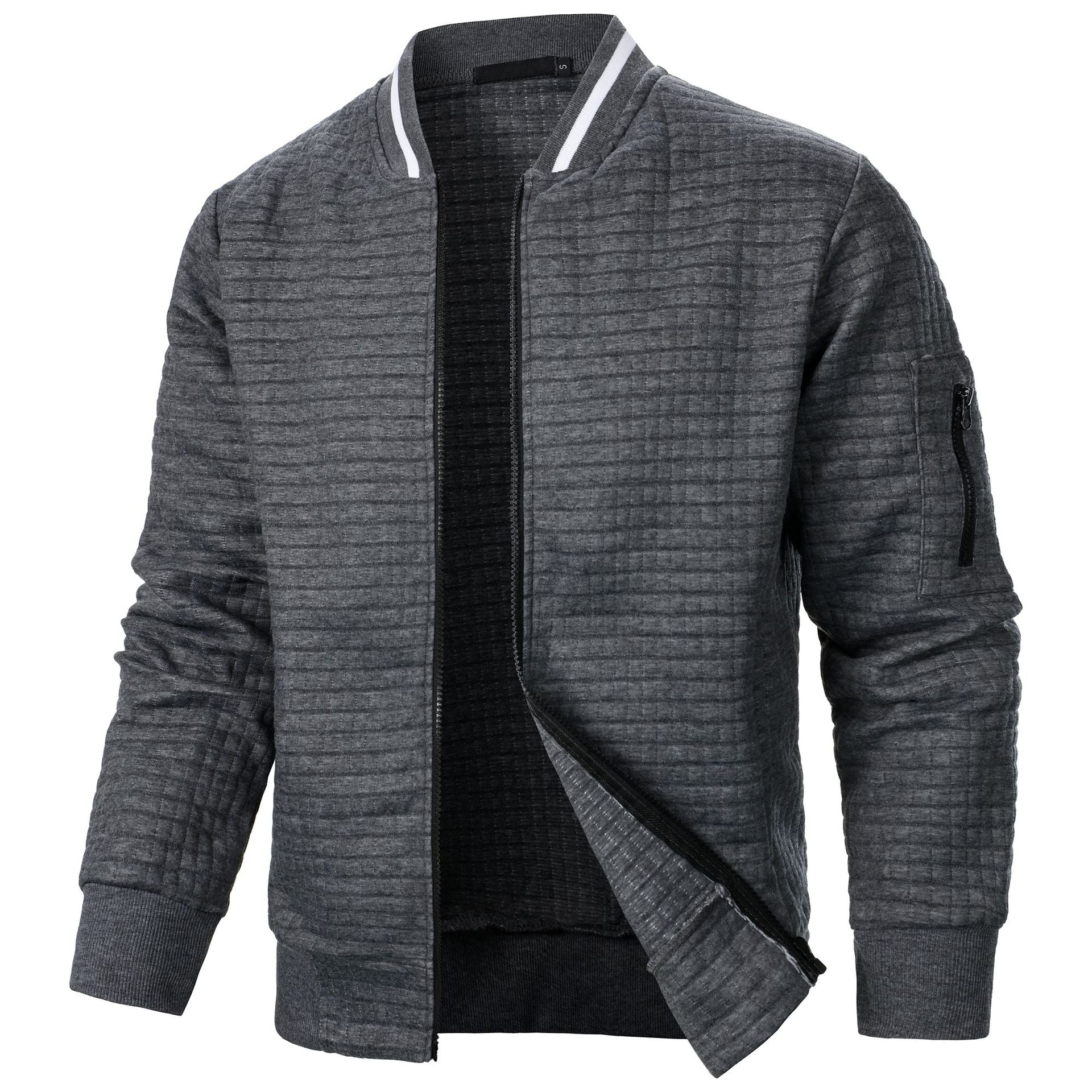 Men's Plaid Sweatshirt Jacket with Zipper and Stand-Up Collar - Casual Cardigan Style-Casual Fashion - The Artisan's Wardrobe