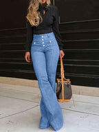 Button Fly High Waist Flare Jeans for Effortless Style and Comfort-Casual Fashion - The Artisan's Wardrobe