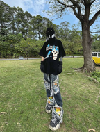 High Street Damaged Water Wash Jeans for Men with Heavy Industry Embroidery and Broken Holes - Loose Straight Tube Blast Street Pants-Casual Fashion - The Artisan's Wardrobe