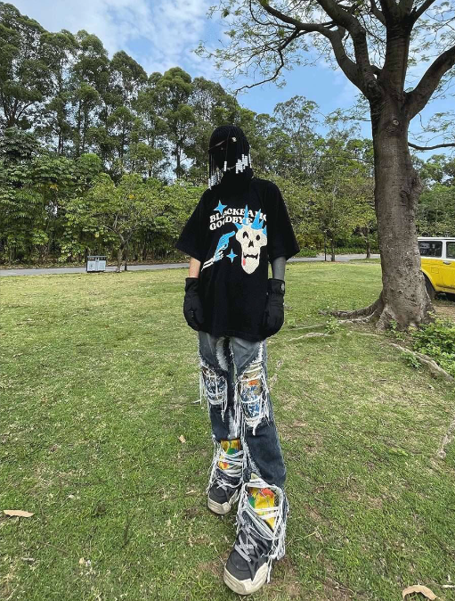 High Street Damaged Water Wash Jeans for Men with Heavy Industry Embroidery and Broken Holes - Loose Straight Tube Blast Street Pants-Casual Fashion - The Artisan's Wardrobe