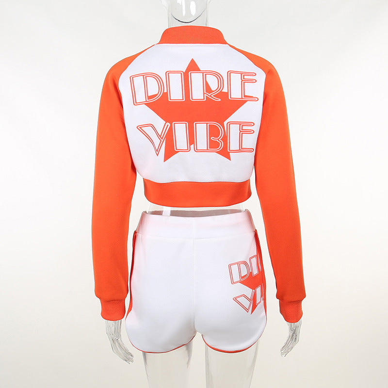 Casual Printed Colorblock Athleisure Set - Long Sleeve Shorts Set for Stylish Comfort-Casual Fashion - The Artisan's Wardrobe