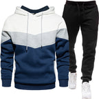 Men's three color hoodie sports suit, fashionable and casual, spring and autumn splicing hooded top, long pants two-piece set-Casual Fashion - The Artisan's Wardrobe