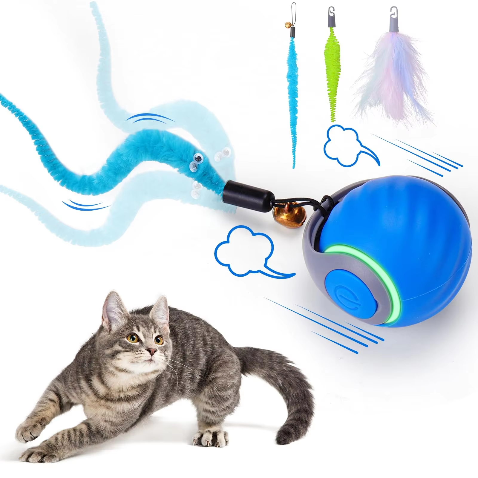 Pet Attraction Interactive Cat Toy - Self-Entertainment Intelligent Automatic Teaser Stick Tumbler Ball-Casual Fashion - The Artisan's Wardrobe