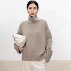 High Neck Cashmere Sweater Women - Loose Thick Woolen Sweater with Knitted Base-Casual Fashion - The Artisan's Wardrobe