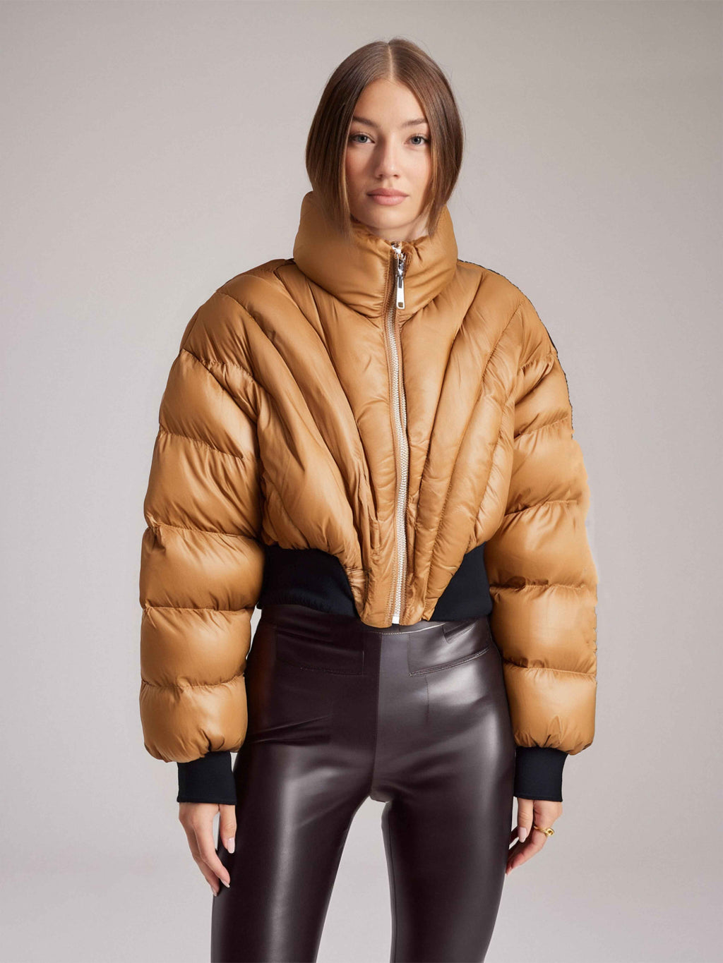 Stand Up Collar Cotton Jacket - Long Sleeved Striped Waistband Slimming Design-Casual Fashion - The Artisan's Wardrobe