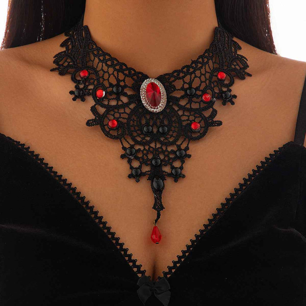 Gothic Lace Choker Necklace for Halloween Party - Geometric Lace Collarbone Chain-Casual Fashion - The Artisan's Wardrobe