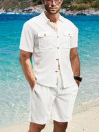 Men's Plus Size Button Down Set: Short Sleeve Top and Shorts Combo-Casual Fashion - The Artisan's Wardrobe