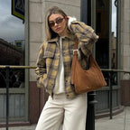 Checkered Wool Coat Women's Retro Loose Style for Ultimate Comfort-Casual Fashion - The Artisan's Wardrobe