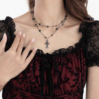 Dark Style Cross Necklace - Double Layered Halloween Personalized Alloy Collarbone Chain for Spicy Girls-Casual Fashion - The Artisan's Wardrobe