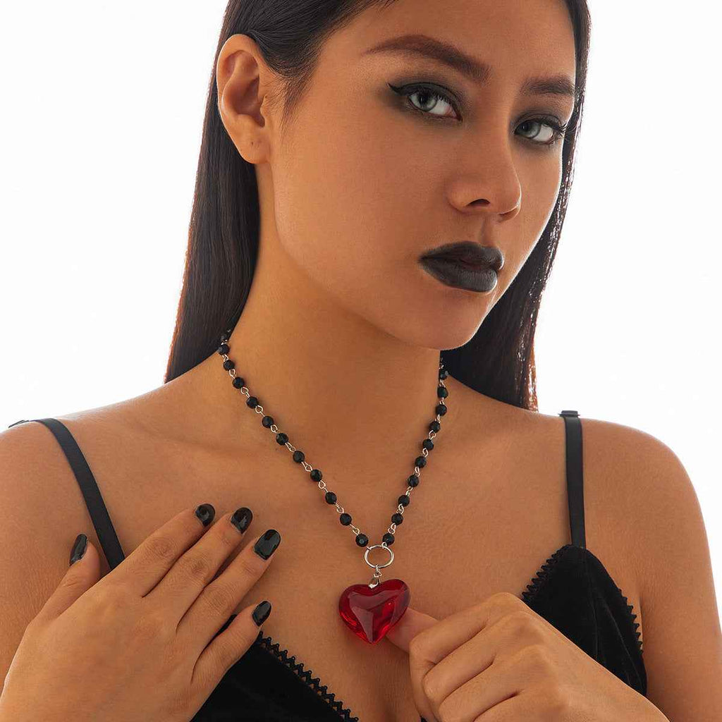 Heart Shaped Pendant Necklace - Personalized Bead Crystal Collarbone Chain for Halloween-Casual Fashion - The Artisan's Wardrobe
