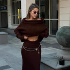 Winter Knitted Two Piece Set for Women - Elegant Off Shoulder Sweater and Slim Skirt Suit for Fashionable Office Ladies-Casual Fashion - The Artisan's Wardrobe