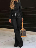 Button Fly High Waist Flare Jeans for Effortless Style and Comfort-Casual Fashion - The Artisan's Wardrobe