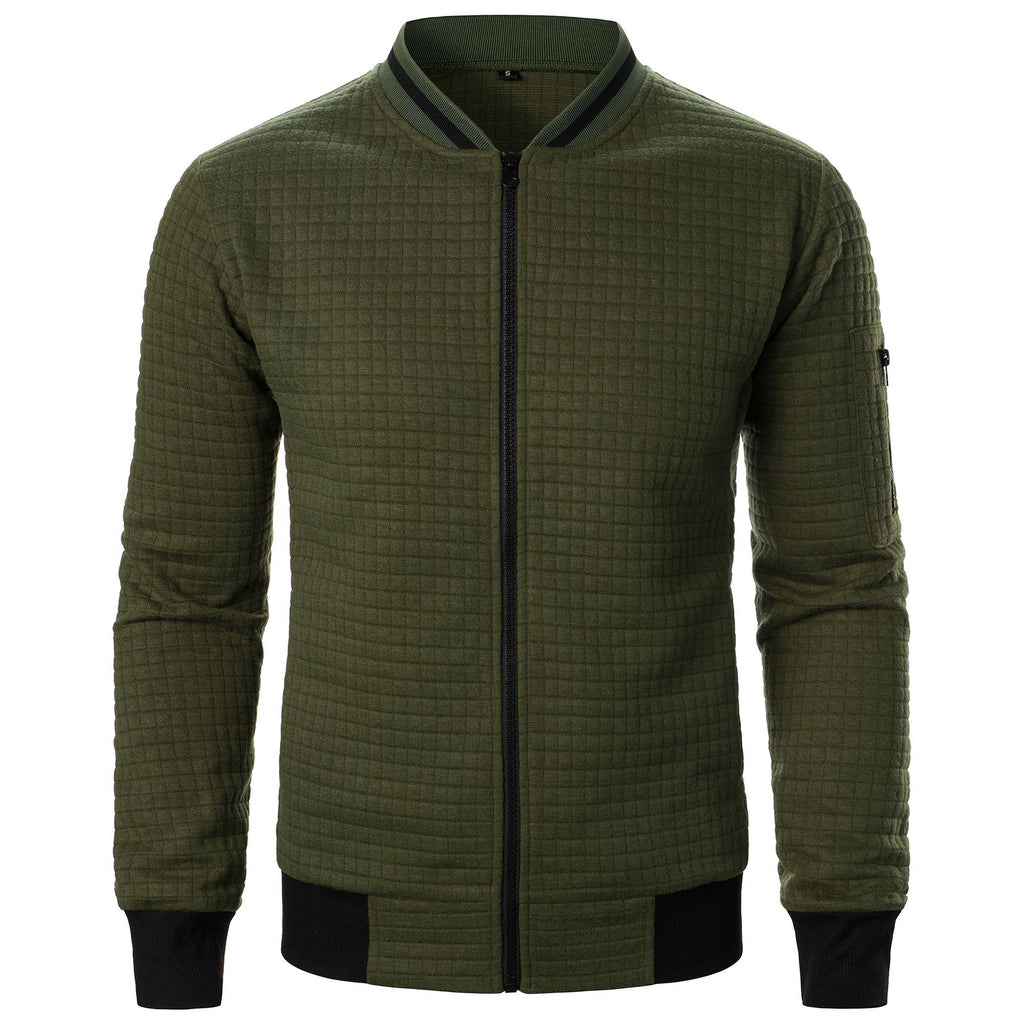 Men's Plaid Sweatshirt Jacket with Zipper and Stand-Up Collar - Casual Cardigan Style-Casual Fashion - The Artisan's Wardrobe