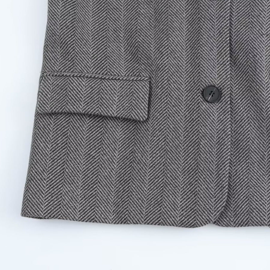 Hooded Patchwork Suit Jacket for Women - European and American Style Long Sleeve Herringbone Design-Casual Fashion - The Artisan's Wardrobe