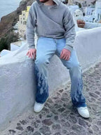 Men's Flame Pattern Cargo Jeans for a Bold Street Style-Casual Fashion - The Artisan's Wardrobe