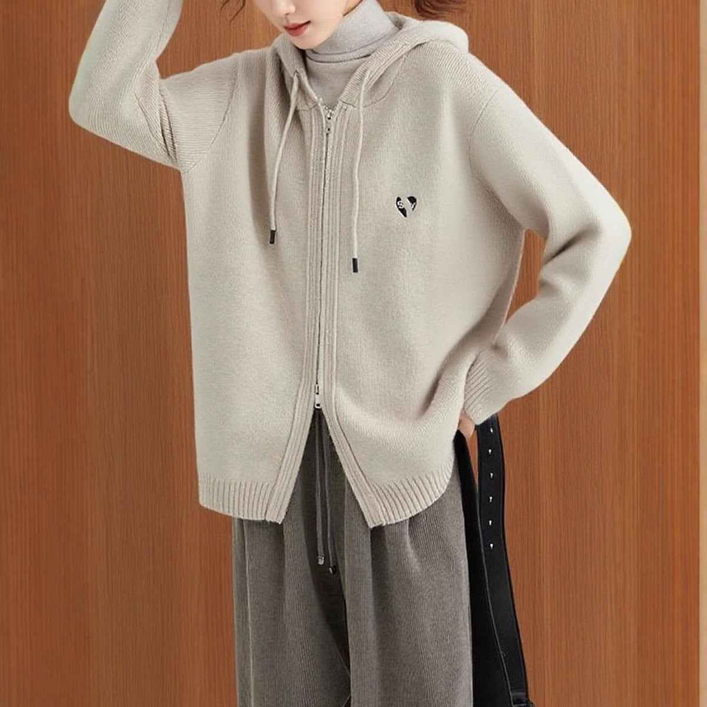 Hooded Double-Zip Cardigan for Women - Loose Slim Casual Sweater Jacket-Casual Fashion - The Artisan's Wardrobe