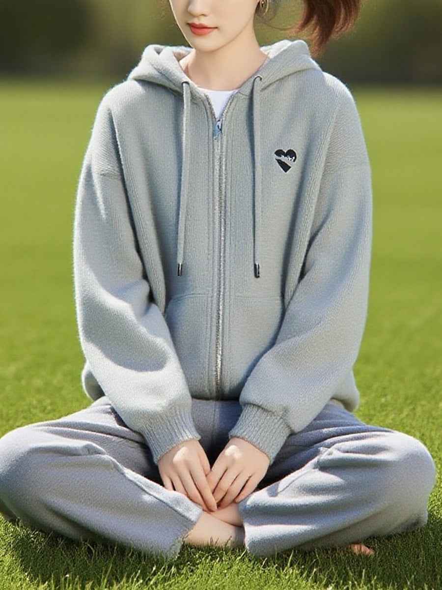 Hooded Double-Zip Cardigan for Women - Loose Slim Casual Sweater Jacket-Casual Fashion - The Artisan's Wardrobe