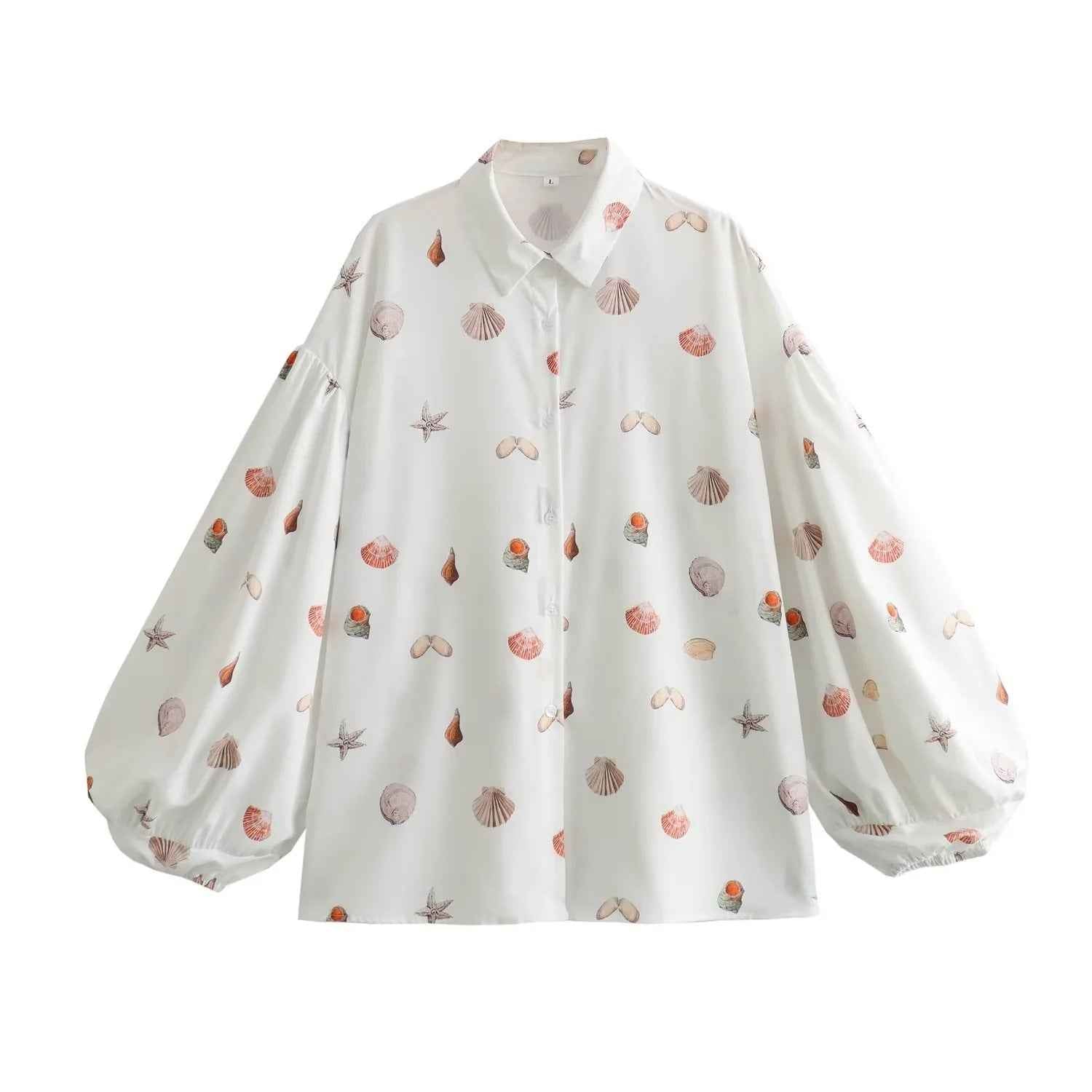 Fashion Shell Printed Long Sleeve Women's Casual Printed Shirt Set with Splicing Shorts-Casual Fashion - The Artisan's Wardrobe