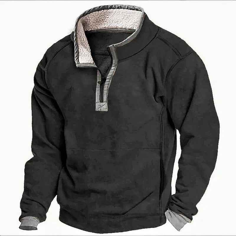Men's Casual Hoodie with Stand Collar, Zipper Closure, and Fleece Lining for Autumn and Winter-Casual Fashion - The Artisan's Wardrobe