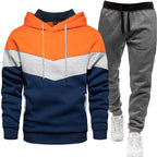 Men's three color hoodie sports suit, fashionable and casual, spring and autumn splicing hooded top, long pants two-piece set-Casual Fashion - The Artisan's Wardrobe