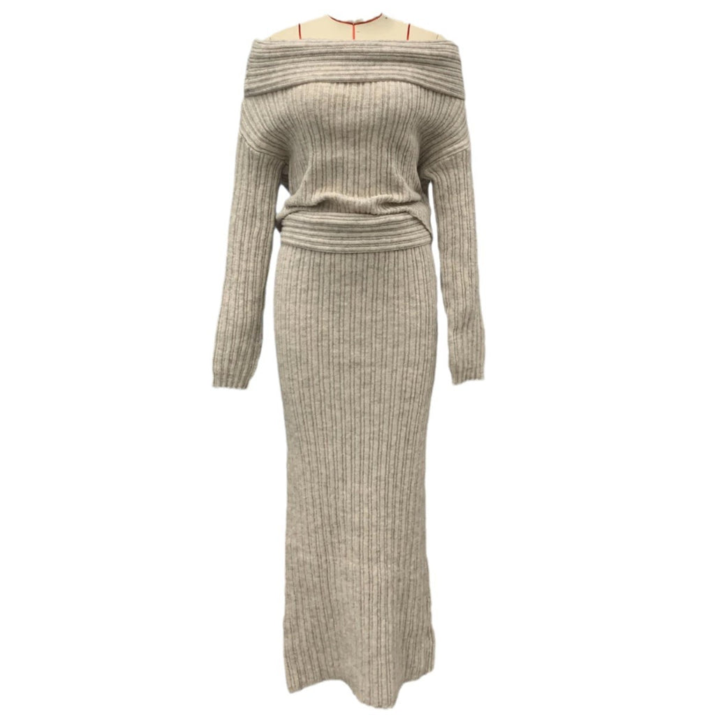 Winter Knitted Two Piece Set for Women - Elegant Off Shoulder Sweater and Slim Skirt Suit for Fashionable Office Ladies-Casual Fashion - The Artisan's Wardrobe