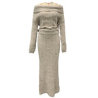 Winter Knitted Two Piece Set for Women - Elegant Off Shoulder Sweater and Slim Skirt Suit for Fashionable Office Ladies-Casual Fashion - The Artisan's Wardrobe