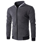 Men's Plaid Collar Sweatshirt Jacket - Zipper Stand Up Collar Cardigan in Solid Colors-Casual Fashion - The Artisan's Wardrobe