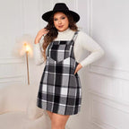 Oversized Fall Dresses Women V Neck Plaid Sleeveless Mini Pinafore Overall with Pockets for Casual and Bridesmaid Wear-Casual Fashion - The Artisan's Wardrobe