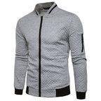 Men's Plaid Collar Sweatshirt Jacket - Zipper Stand Up Collar Cardigan in Solid Colors-Casual Fashion - The Artisan's Wardrobe