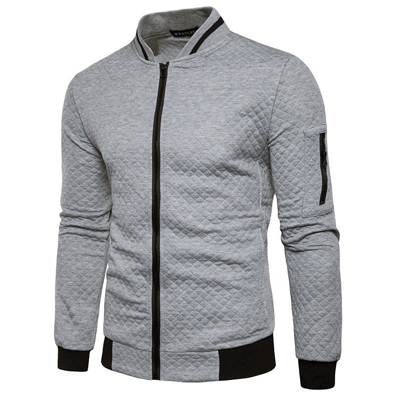 Men's Plaid Collar Sweatshirt Jacket - Zipper Stand Up Collar Cardigan in Solid Colors-Casual Fashion - The Artisan's Wardrobe