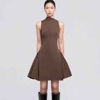 Metal Buckle Pleated Dress with Waist Cinching and Symmetrical Short Skirt-Casual Fashion - The Artisan's Wardrobe