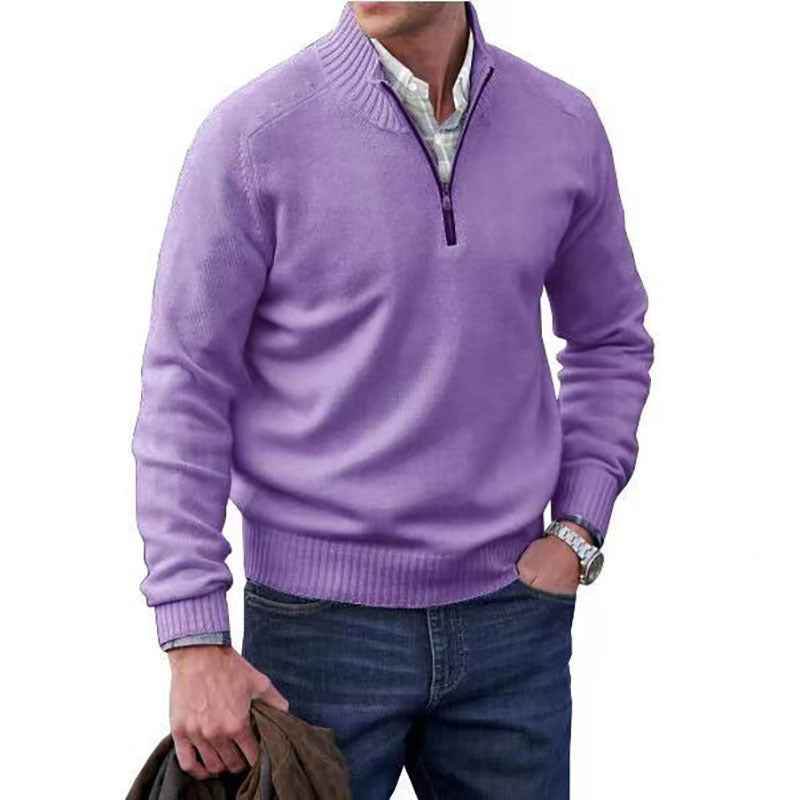 Men's Warm Wool Sweater with Zipper Stand-up Collar-Casual Fashion - The Artisan's Wardrobe