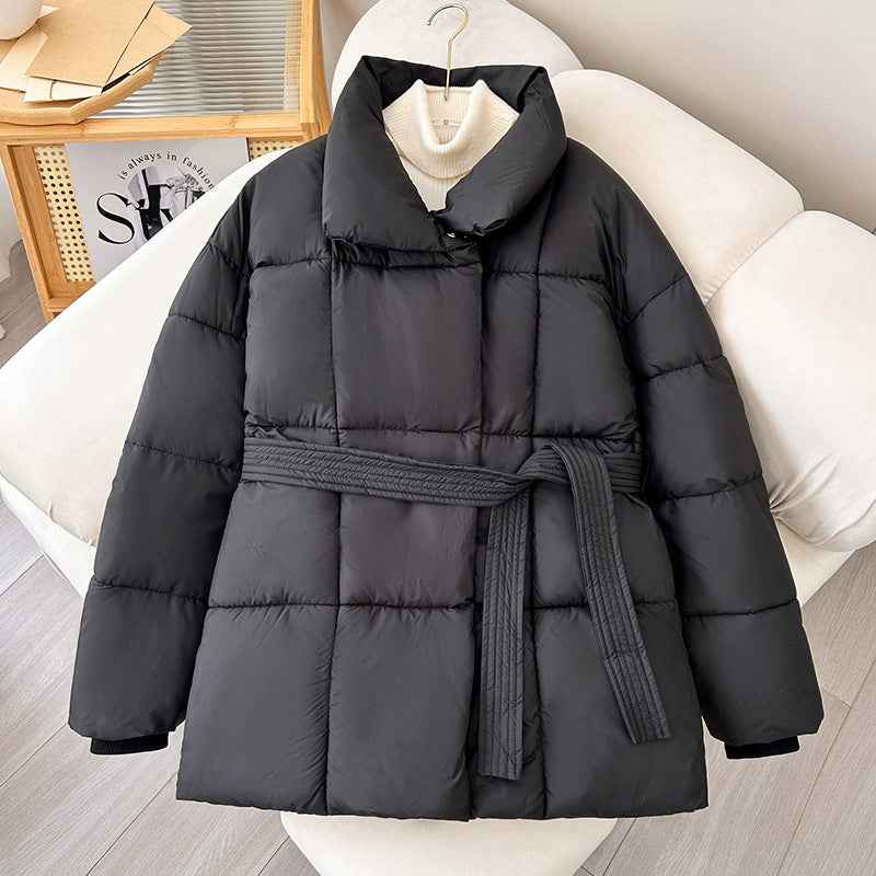 Winter Thick Stand Collar Women's Winter Puffer Jackets with Tie Waist - Elegant Short Coats for Ladies Streetwear-Casual Fashion - The Artisan's Wardrobe