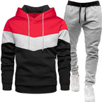 Men's three color hoodie sports suit, fashionable and casual, spring and autumn splicing hooded top, long pants two-piece set-Casual Fashion - The Artisan's Wardrobe