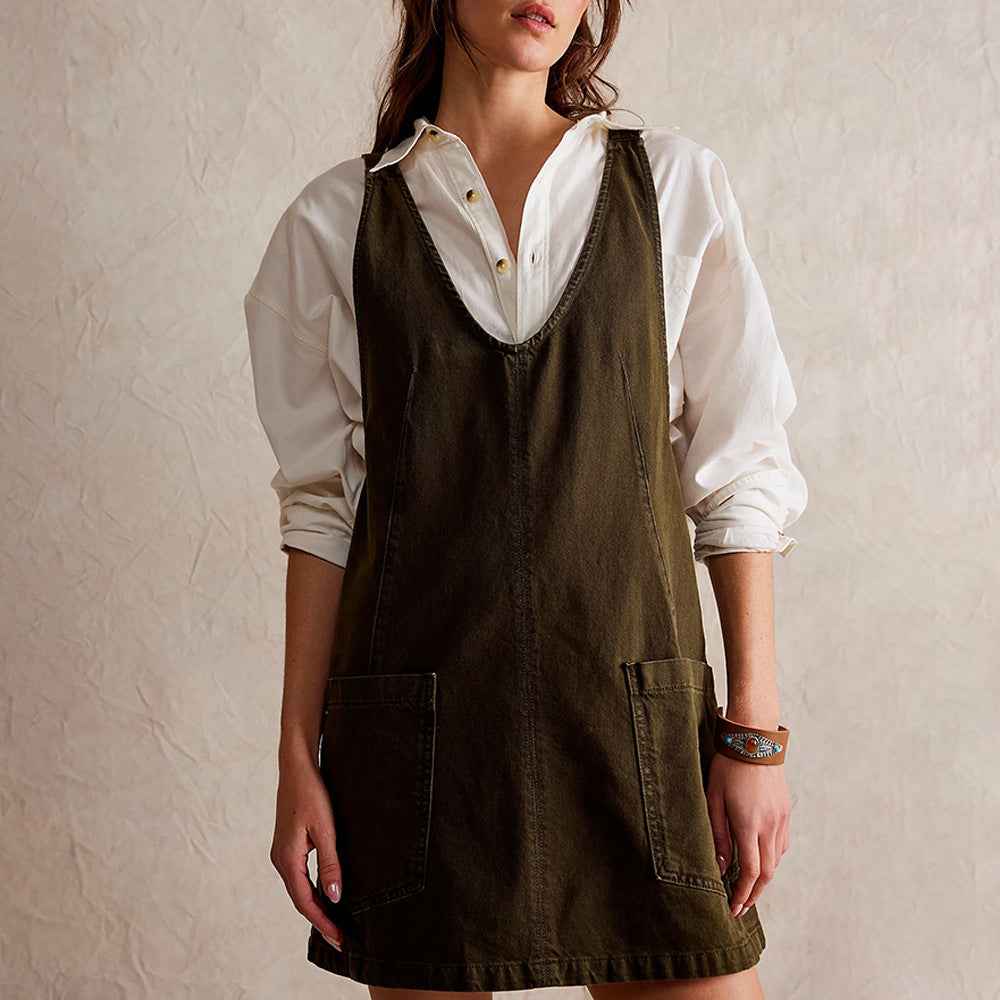 Summer Women's Denim Strap Pocket Mini Dress - Vintage A-Line Backless Sleeveless Design-Casual Fashion - The Artisan's Wardrobe